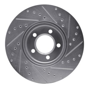 Ford Thunderbird Brake Rotor (1) - Front Left - R1 Concepts - Drilled & Slotted - Silver - `00-`06